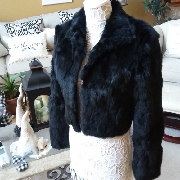 bebe Jackets & Blazers - GORGEOUS BLACK Rabbit FUR Cropped JACKET SZ M